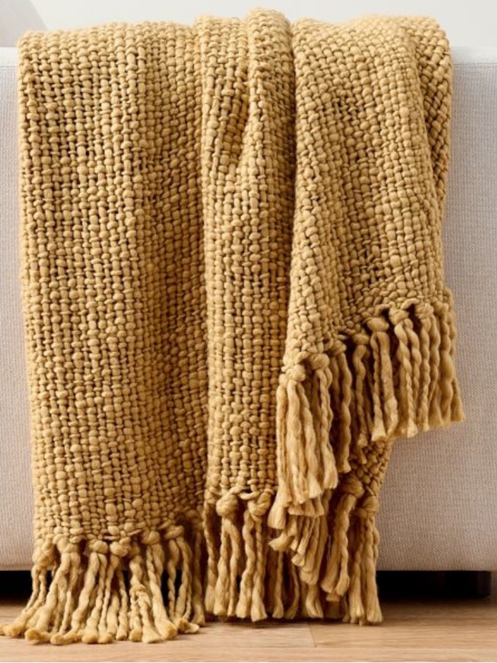 Pottery Barn Textured Basketweave Knit Fringe  Throw Blanket
